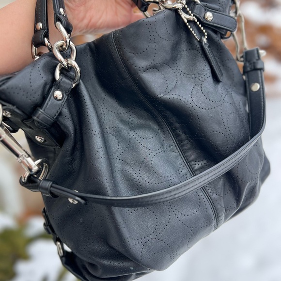 Coach Brooke Black Leather Convertible Bag w/ Perforated C 🖤 - Picture 2 of 10